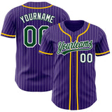 Custom Purple White Pinstripe Green Authentic Baseball Jersey