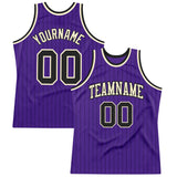 Custom Purple Black Pinstripe Black-Cream Authentic Basketball Jersey