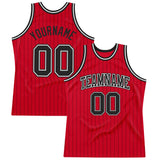 Custom Red Black Pinstripe Black-White Authentic Basketball Jersey