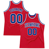 Custom Red White Pinstripe Royal-White Authentic Basketball Jersey