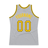 Custom Gray Gold-Black Authentic Throwback Basketball Jersey