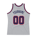 Custom Gray Navy-Red Authentic Throwback Basketball Jersey