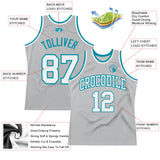 Custom Gray White-Teal Authentic Throwback Basketball Jersey