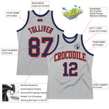 Custom Gray Navy-Orange Authentic Throwback Basketball Jersey