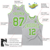 Custom Gray Neon Green-White Authentic Throwback Basketball Jersey