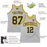 Custom Gray Black-Gold Authentic Throwback Basketball Jersey