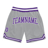 Custom Gray Purple-White Authentic Throwback Basketball Shorts