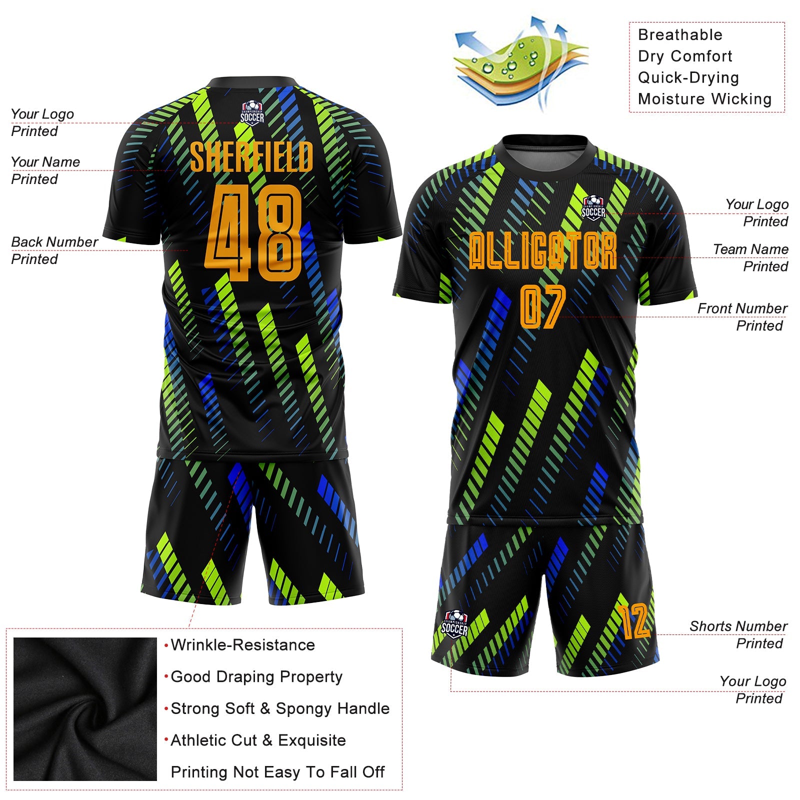 Custom Neon Green Green Sublimation Soccer Uniform Jersey Free