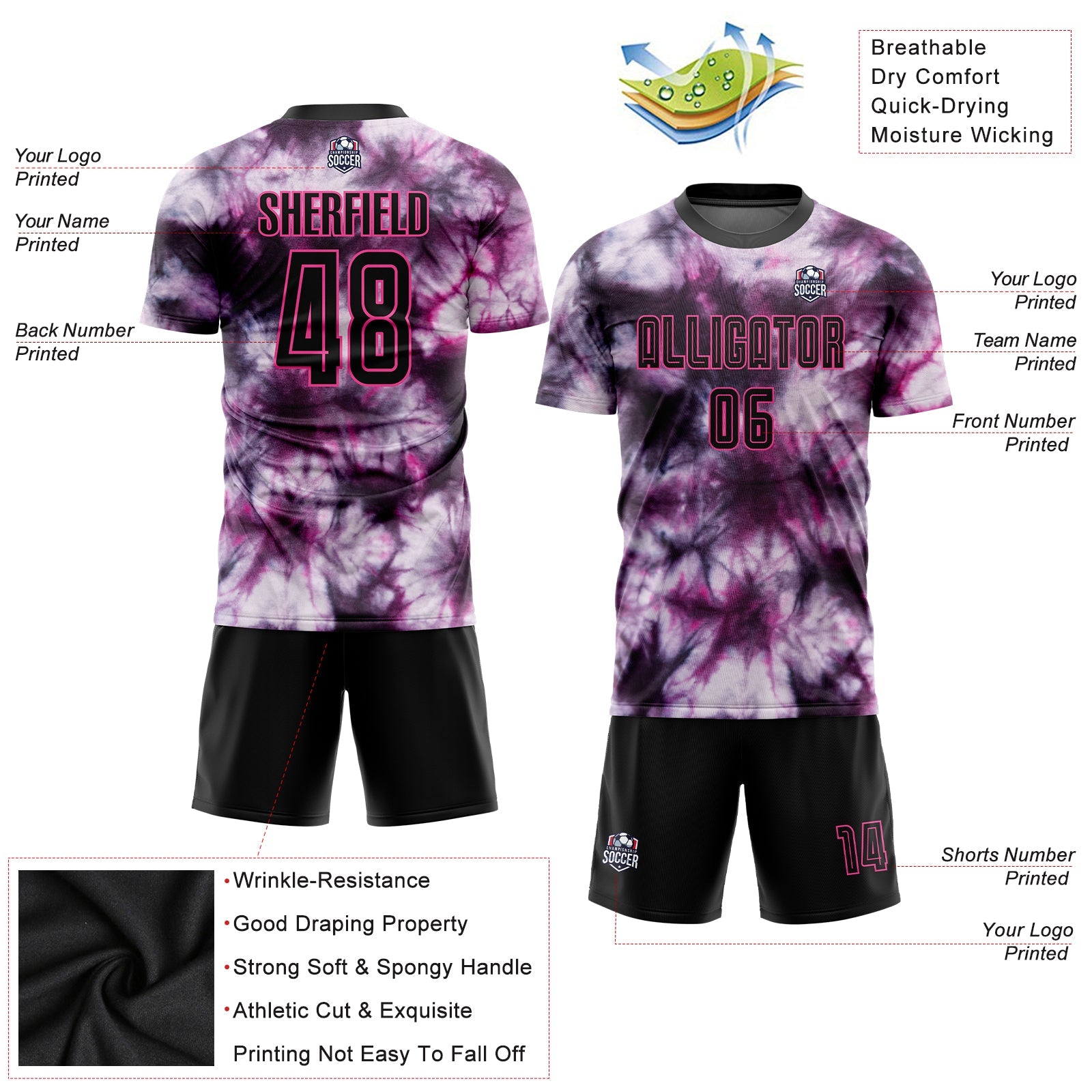 Custom Black Purple Sublimation Soccer Uniform Jersey