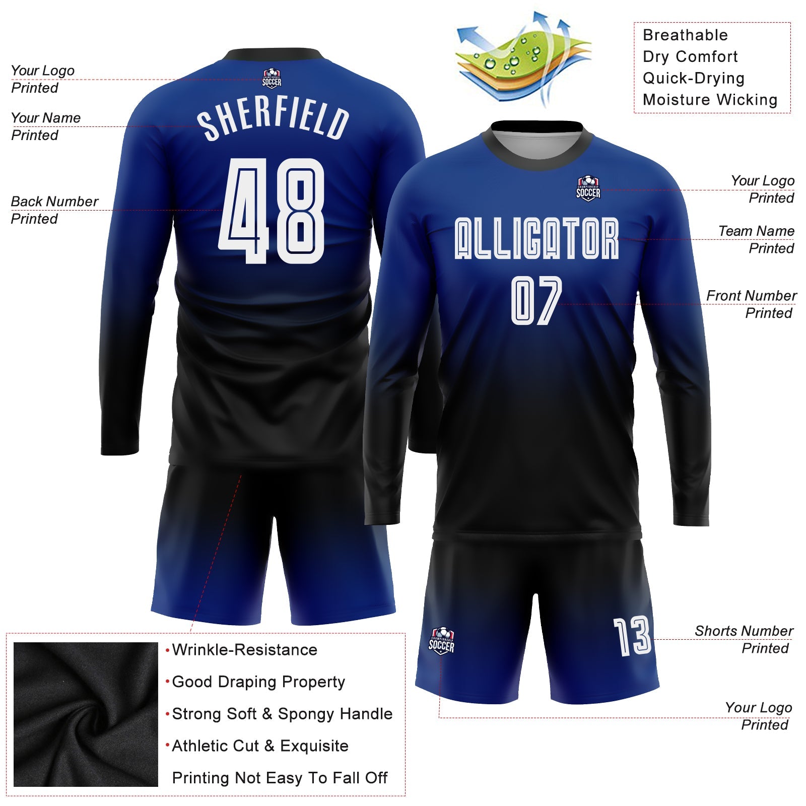 Soccer Uniform Blue and White - Royal/White Soccer Uniforms with