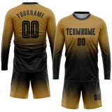 Custom Old Gold Black Sublimation Long Sleeve Fade Fashion Soccer Uniform Jersey