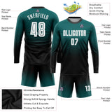 Custom Teal White-Black Sublimation Long Sleeve Fade Fashion Soccer Uniform Jersey