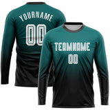 Custom Teal White-Black Sublimation Long Sleeve Fade Fashion Soccer Uniform Jersey