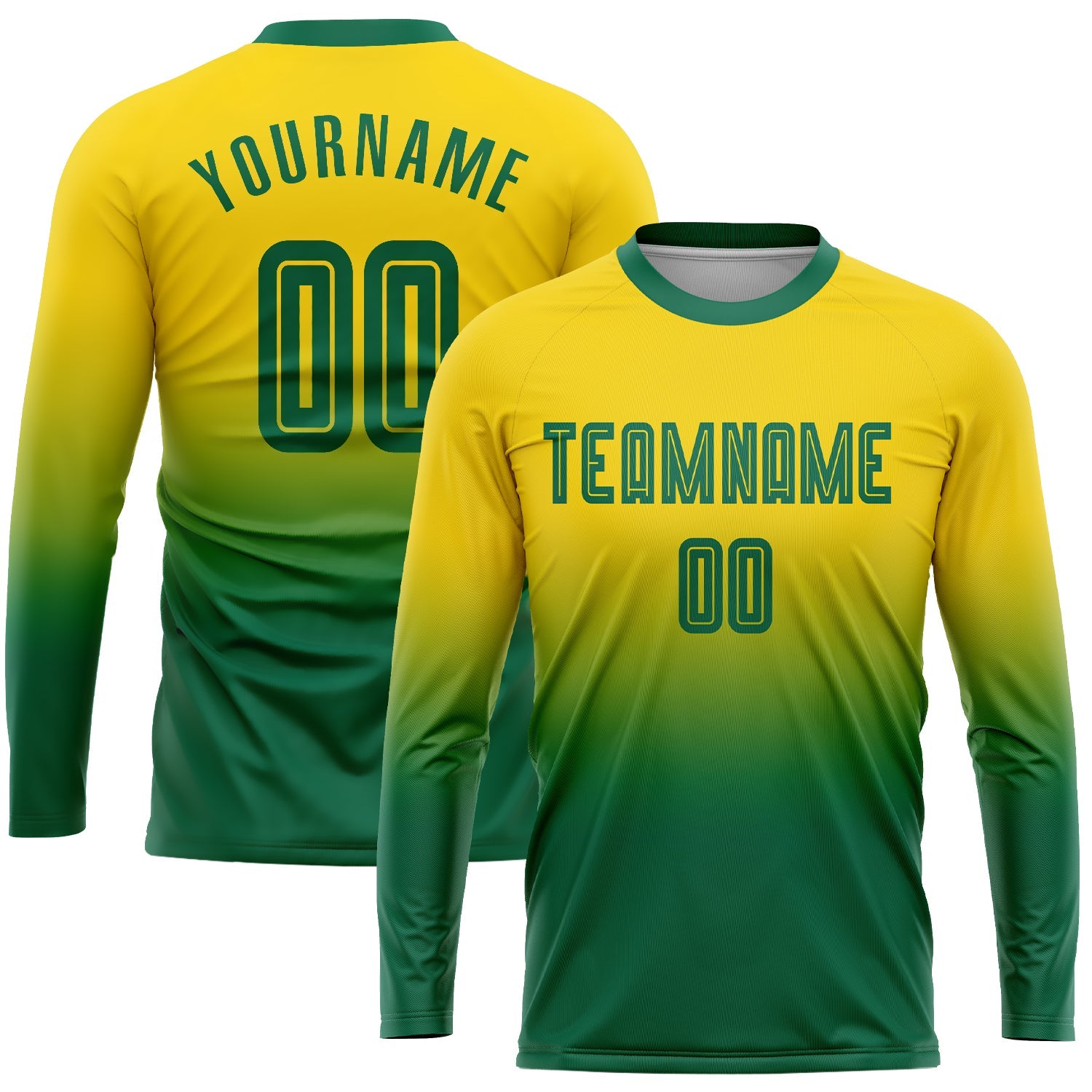 Custom Red White-Kelly Green Sublimation Long Sleeve Fade Fashion Soccer  Uniform Jersey