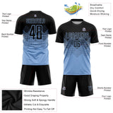 Custom Light Blue Black Sublimation Soccer Uniform Jersey