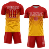 Custom Gold Red-White Sublimation Soccer Uniform Jersey