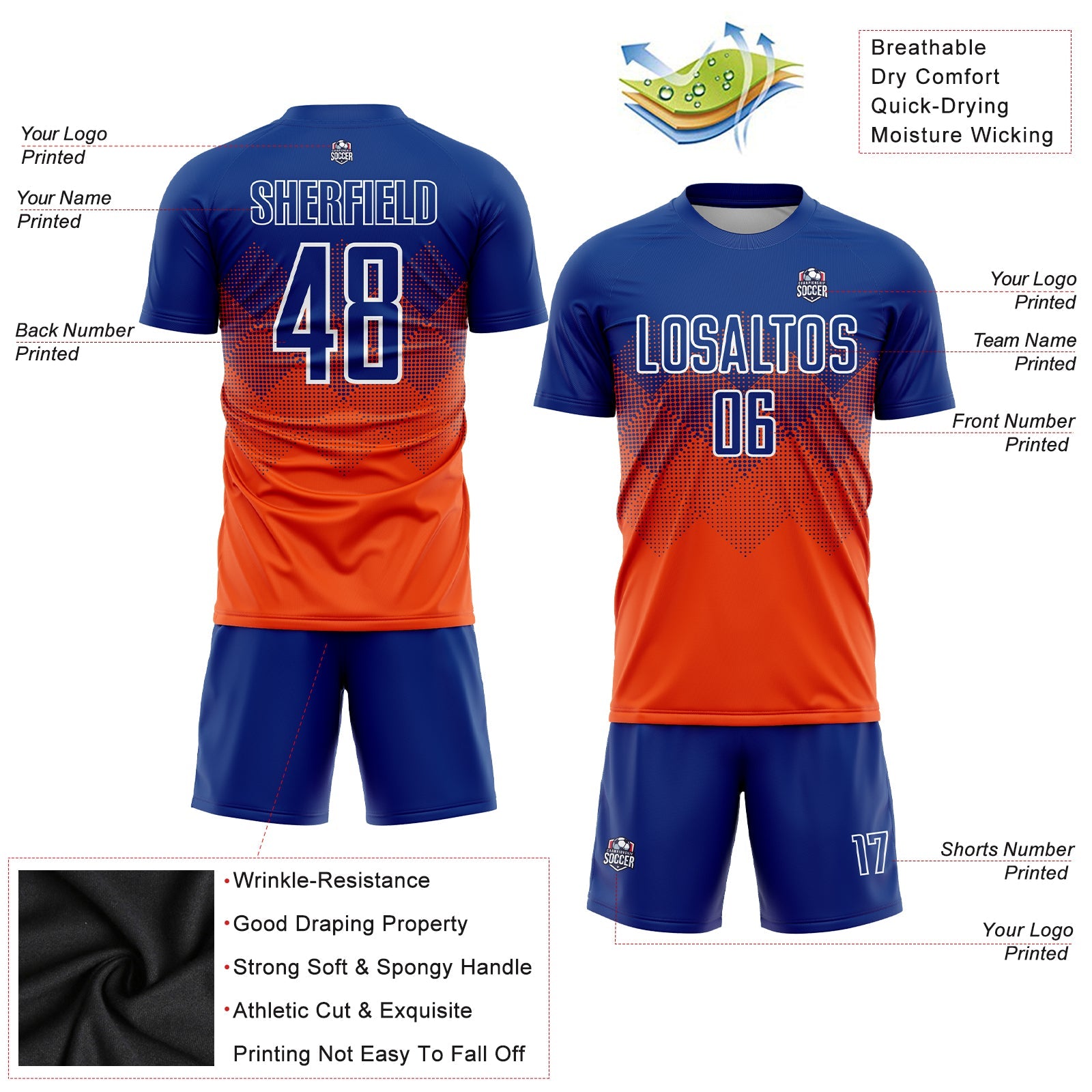 Custom Orange White Sublimation Soccer Uniform Jersey