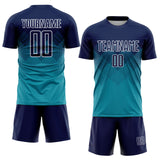 Custom Teal Navy-White Sublimation Soccer Uniform Jersey