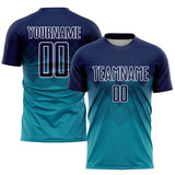 Custom Teal Navy-White Sublimation Soccer Uniform Jersey