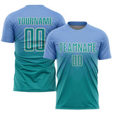 Custom Light Blue Teal-Cream Sublimation Soccer Uniform Jersey