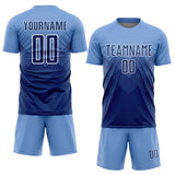 Custom Light Blue Navy-White Sublimation Soccer Uniform Jersey