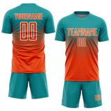 Custom Teal Orange-White Sublimation Soccer Uniform Jersey