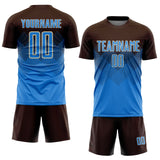 Custom Brown Powder Blue-Cream Sublimation Soccer Uniform Jersey