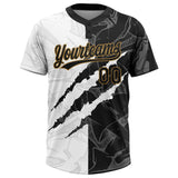 Custom Graffiti Pattern Black-Old Gold 3D Two-Button Unisex Softball Jersey