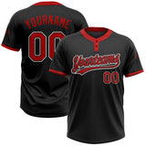 Custom Black Red-White Two-Button Unisex Softball Jersey