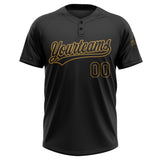 Custom Black Black-Old Gold Two-Button Unisex Softball Jersey