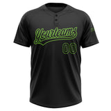 Custom Black Black-Neon Green Two-Button Unisex Softball Jersey