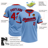 Custom Light Blue Red-Navy Two-Button Unisex Softball Jersey