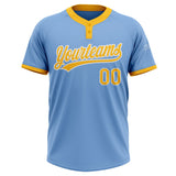 Custom Light Blue Gold-White Two-Button Unisex Softball Jersey