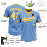 Custom Light Blue Gold-White Two-Button Unisex Softball Jersey