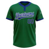 Custom Kelly Green Royal-White Two-Button Unisex Softball Jersey