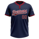 Custom Navy Crimson-White Two-Button Unisex Softball Jersey