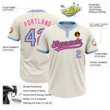 Custom Cream Light Blue Black-Pink Two-Button Unisex Softball Jersey