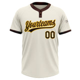 Custom Cream Brown-Gold Two-Button Unisex Softball Jersey