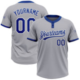 Custom Gray Royal-White Two-Button Unisex Softball Jersey