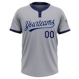 Custom Gray Navy-Powder Blue Two-Button Unisex Softball Jersey