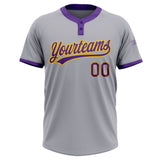 Custom Gray Purple-Gold Two-Button Unisex Softball Jersey