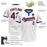 Custom White Royal-Orange Two-Button Unisex Softball Jersey