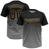 Custom Black Black-Old Gold Two-Button Unisex Softball Jersey