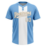 Custom Light Blue White-Old Gold Two-Button Unisex Softball Jersey