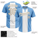 Custom Light Blue White-Old Gold Two-Button Unisex Softball Jersey