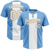 Custom Light Blue White-Old Gold Two-Button Unisex Softball Jersey