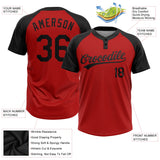 Custom Red Black Two-Button Unisex Softball Jersey