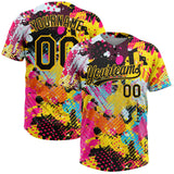 Custom Graffiti Pattern Black-Gold 3D Bright Psychedelic Two-Button Unisex Softball Jersey