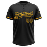 Custom Black Black-Gold Two-Button Unisex Softball Jersey