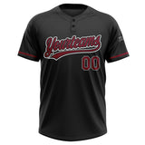 Custom Black Crimson-White Two-Button Unisex Softball Jersey